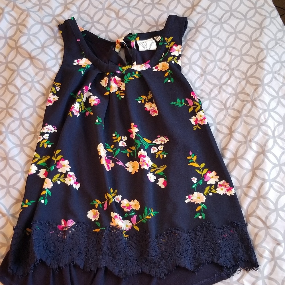 Navy Floral Sleeveless Blouse